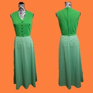 Vintage 70s lime green houndstooth maxi dress